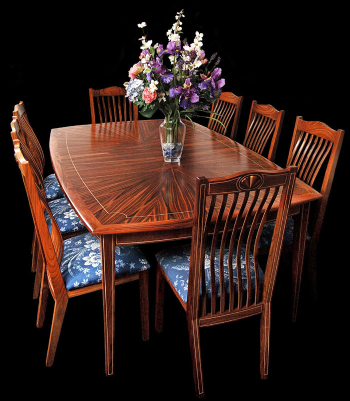 Rosewood Dining Table and Chairs by Don DeDobbeleer, Fine Custom Wood Furniture