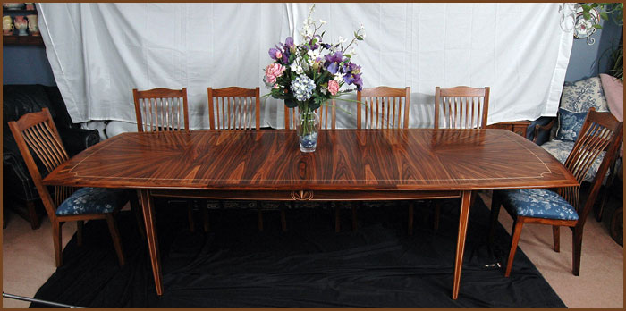 Rosewood Dining Table Extended and Chairs by Don DeDobbeleer, Fine Custom Wood Furniture
