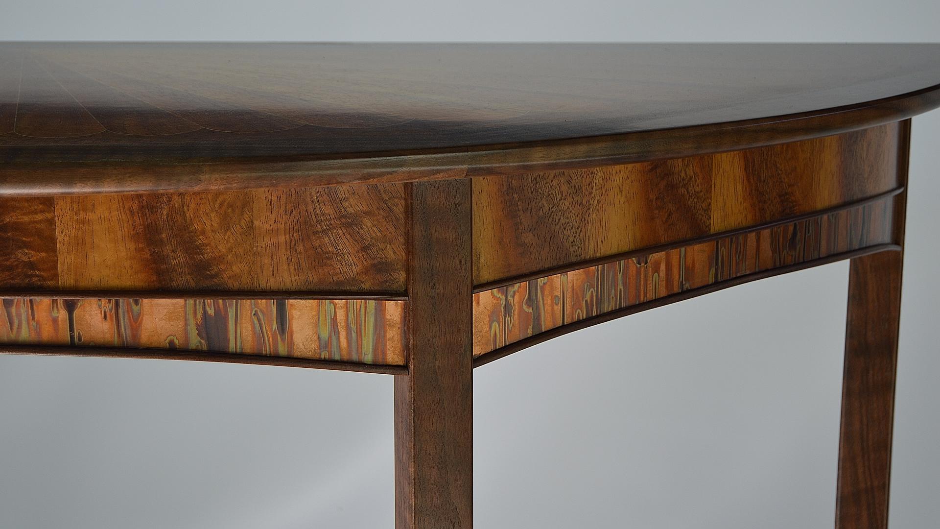 Koa Demi-lune with copper by Don DeDobbeleer, Fine Custom Wood Furniture